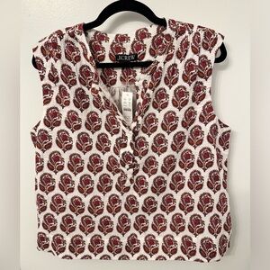 NWT. J. Crew Block Print Sleeveless Top 100% Cotton